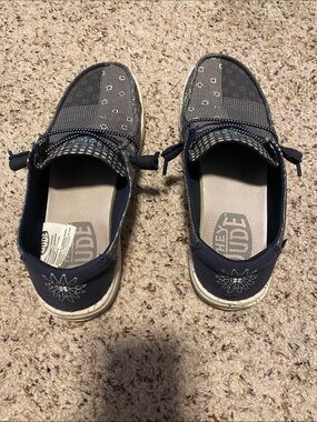 Hey Dude Navy Patterned Slip-On Sneakers for Women